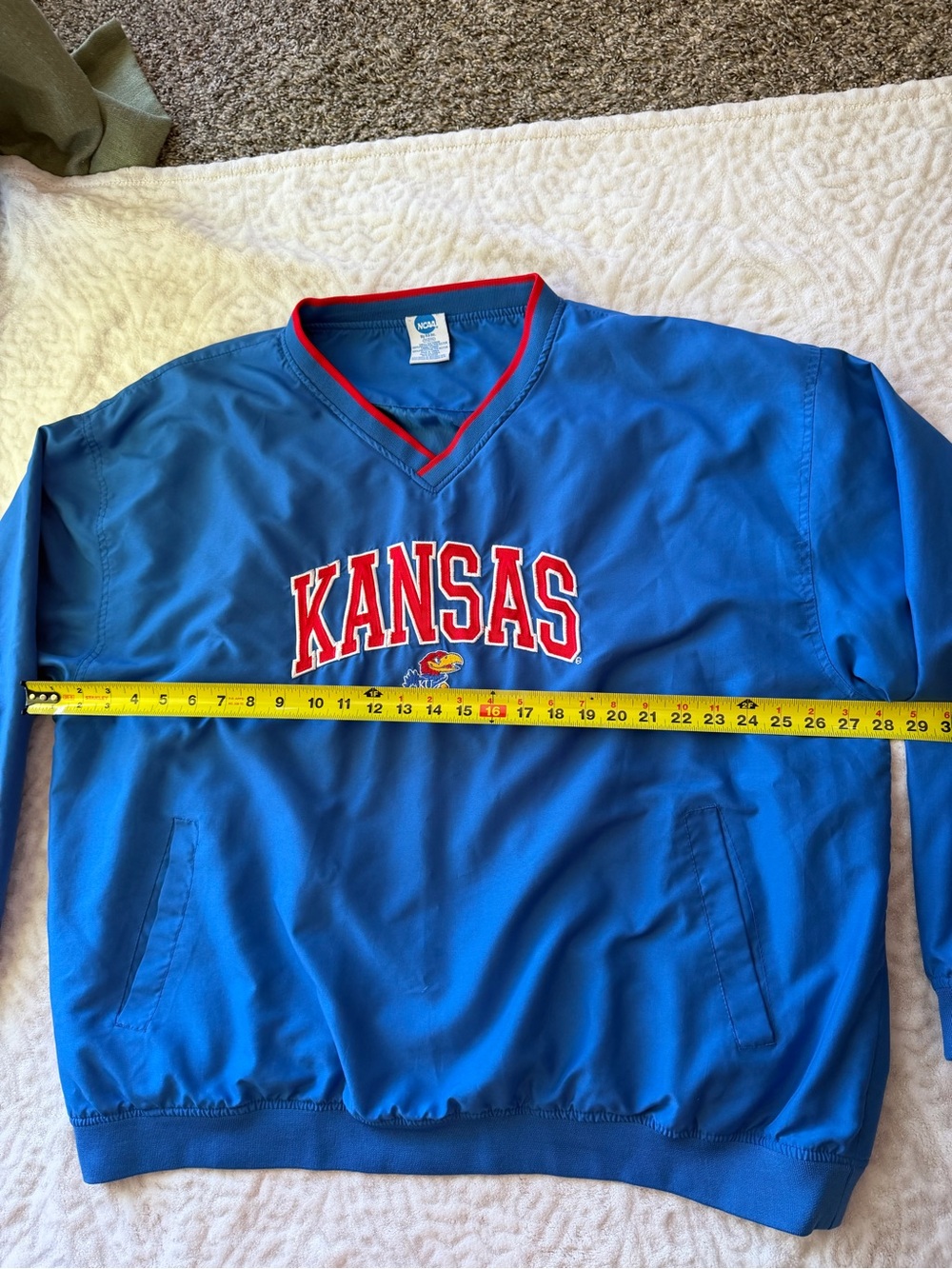Kansas Jayhawks KU NCAA Vintage Style Blue Pullover Windbreaker Jacket XXL - Picture 9 of 11